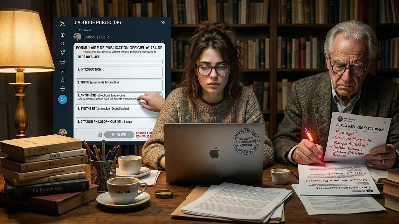 Un écran d'ordinateur montrant une copie d'examen vierge devant un fonctionnaire vu de dos dans un bureau.