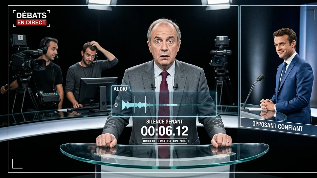 Deux silhouettes de dos derrière des pupitres dans une salle de conférence face à un graphique absurde.
